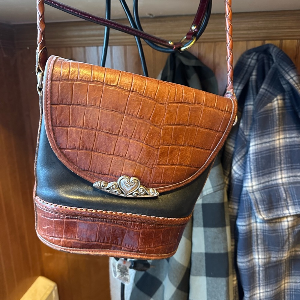 Brighton Brown and Black Croc-Embossed Crossbody Bag